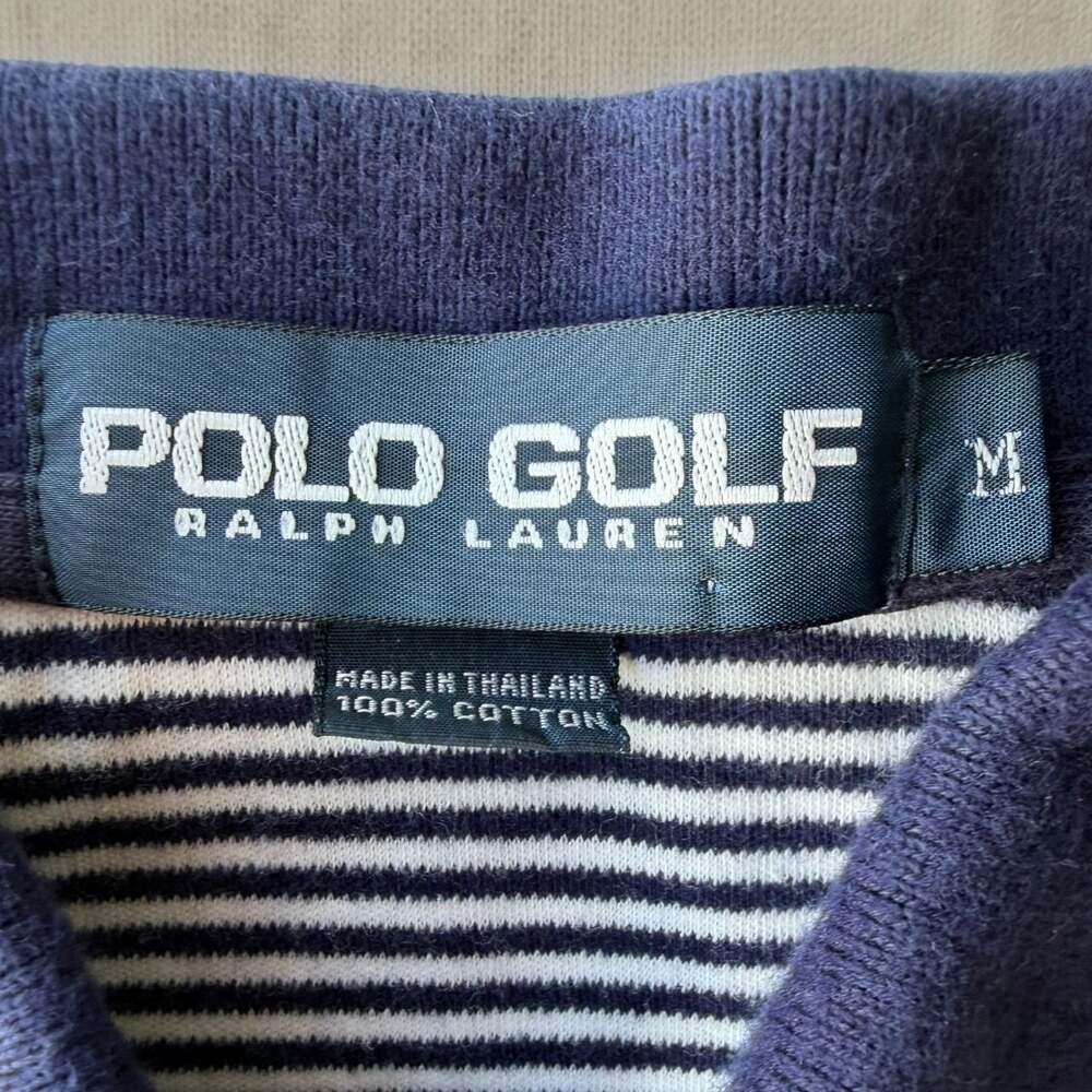 Vintage Polo Golf Ralph Lauren Men’s M Navy White Striped 100% Cotton Polo Shirt
